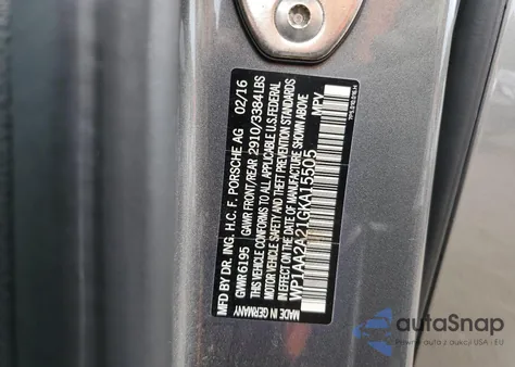 2016 Porsche Cayenne z USA, uszkodzony, nr VIN WP1AA2A21GKA15505